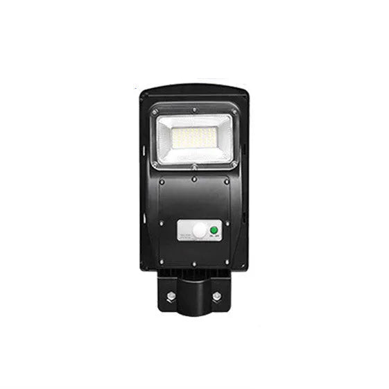 Integrated solar street light with solar panel on top and LED light unit below, for outdoor installation.