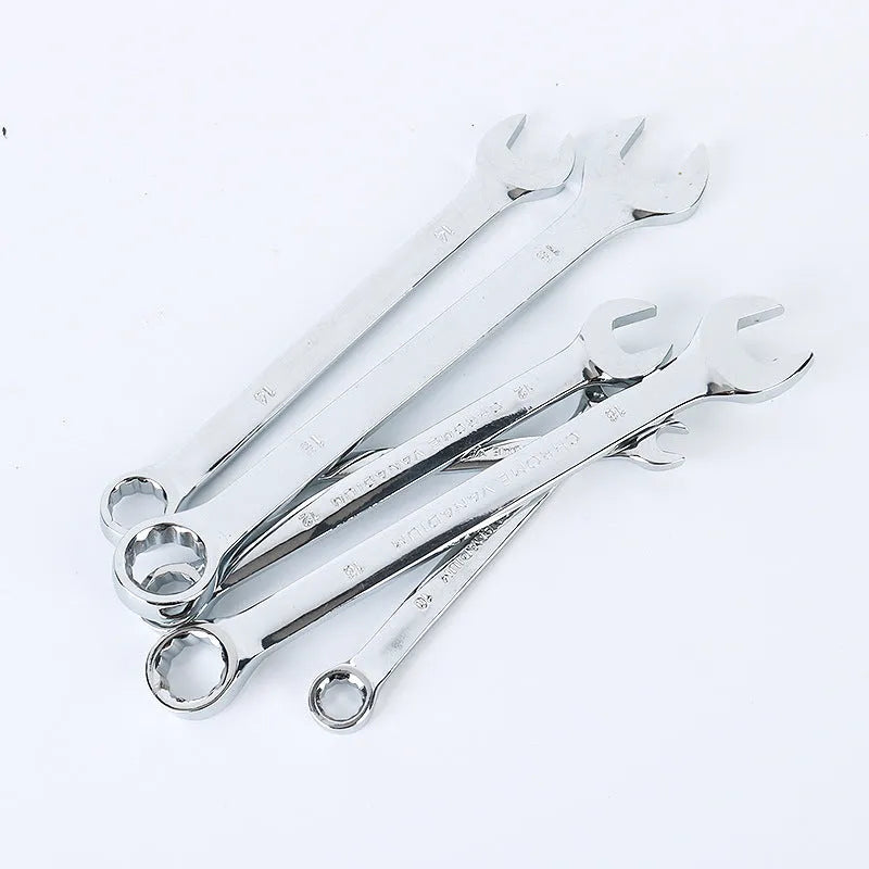 61-piece chrome vanadium steel auto repair socket and wrench set with ratchets displayed on a workbench.
