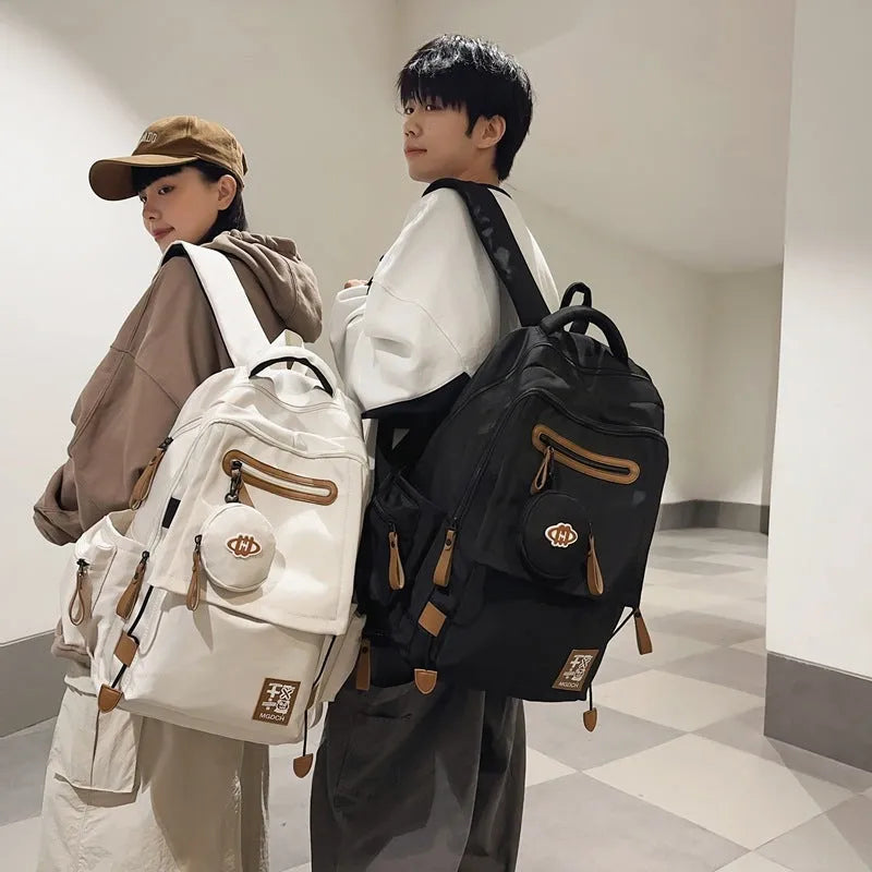 Large nylon school backpack for middle school students in street trend style