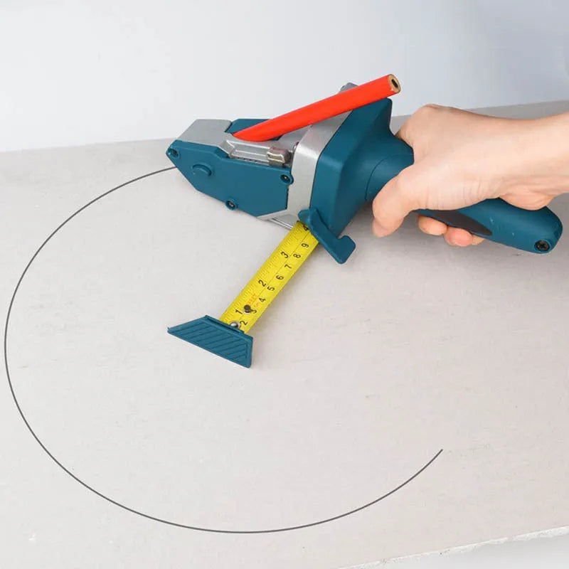 Blue multifunctional woodworking cutter with one-press lock for cutting gypsum, foam, cardboard, and KT board.