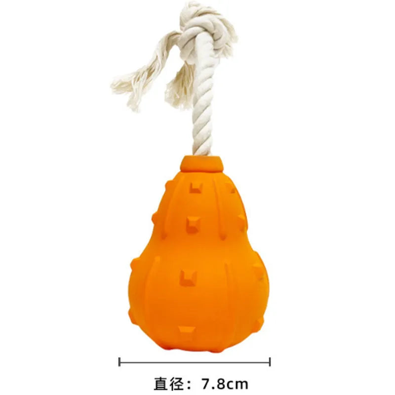 Natural rubber stuffable dog chew and fetch toy with longer strap for small medium breed dogs