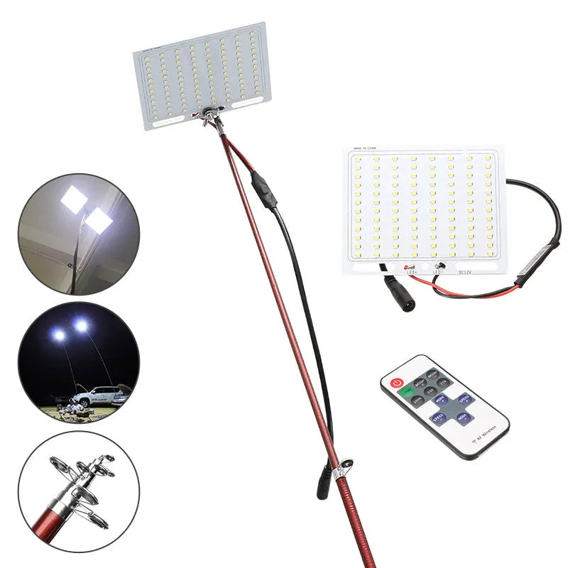 White LED fishing rod light with telescopic pole and remote controller for outdoor use