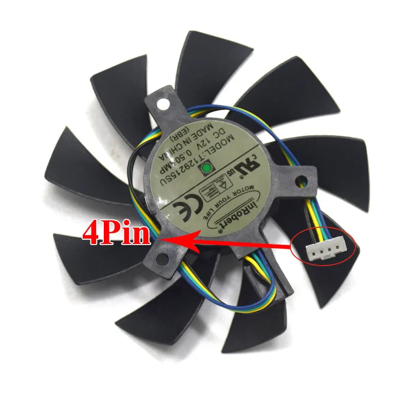 Black 85mm computer cooling fan with 4-pin connector for graphics card airflow