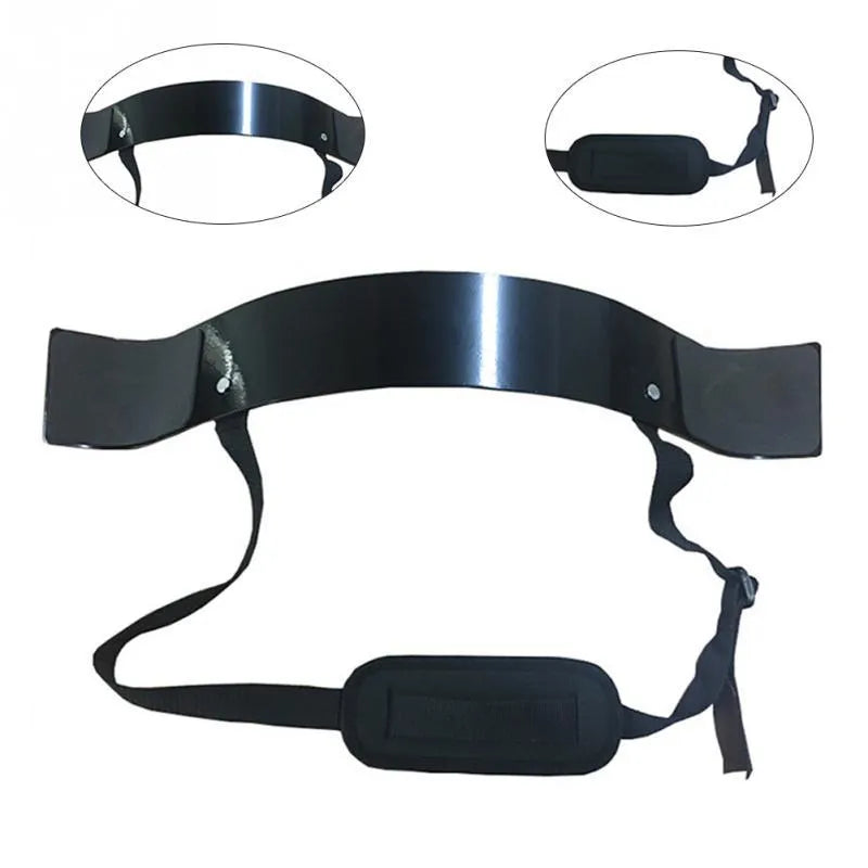 Black aluminum alloy biceps training board with nylon straps and elbow pads, 580x900mm