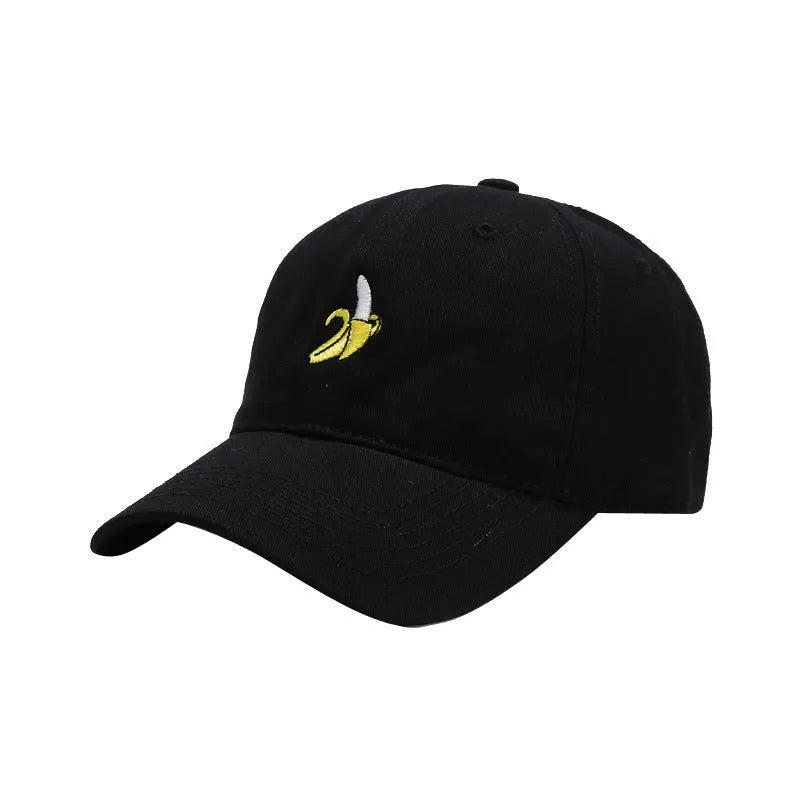 Banana embroidery adjustable baseball cap in peacock blue with curved brim and dome crown