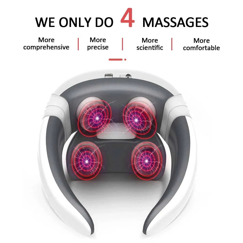 Smart electric pulse back and neck massager with 4 heads, remote control, and hot compress