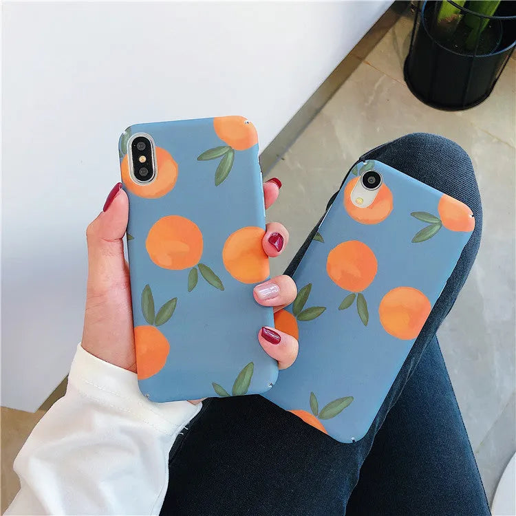 Orange plastic iPhone case with water and blue background motif
