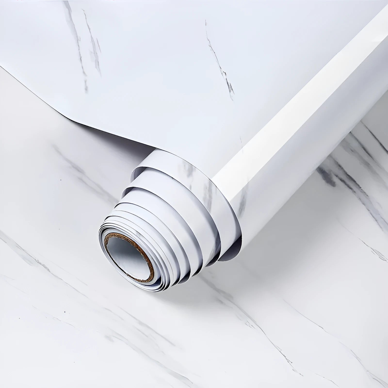 A roll of marble-patterned PVC adhesive sticker, 2 metres long, for kitchen splashback application.