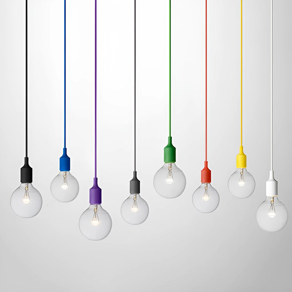 Colourful silicone ceiling pendant light holder with E27 socket and wire for DIY installation
