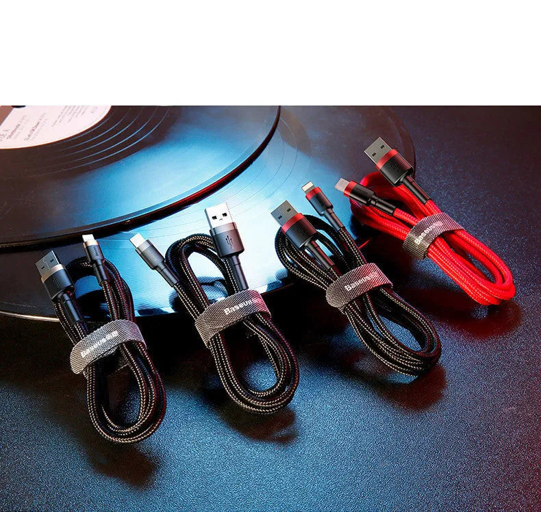 Gold and black Apple Lightning fast charging cable, 1 metre long, compatible with iPhone.