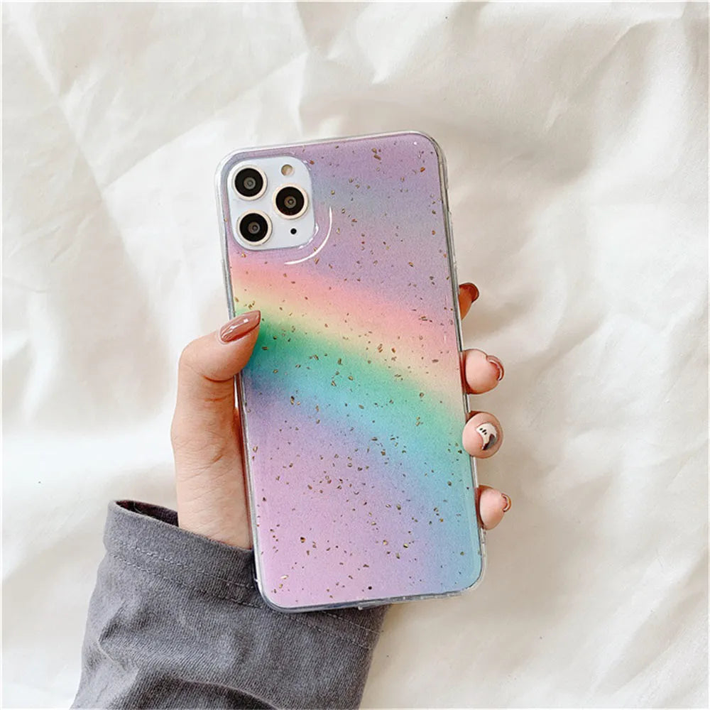 Rainbow gradient coloured TPU phone case with decorative stripes for iPhone models