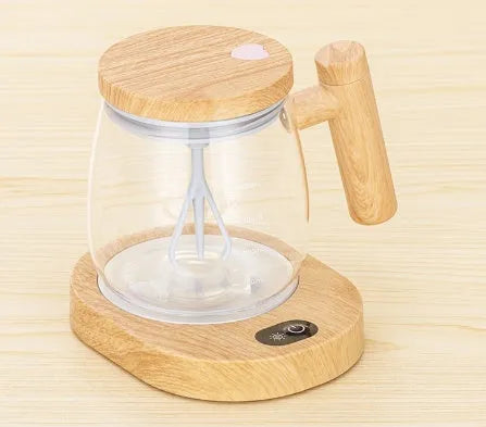 400ml self-stirring electric coffee mug with borosilicate glass and button mixing mechanism