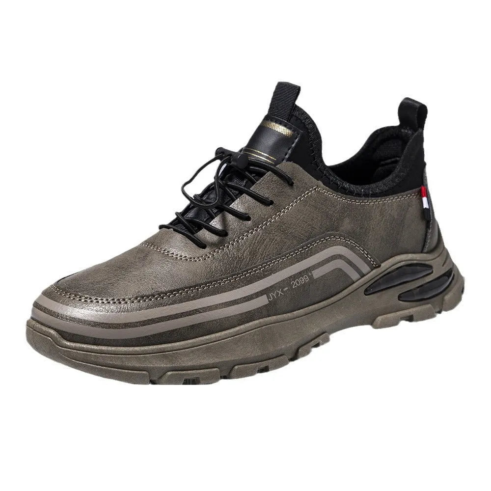 Men's black fleece lined waterproof sneakers with synthetic leather upper and flat rubber sole