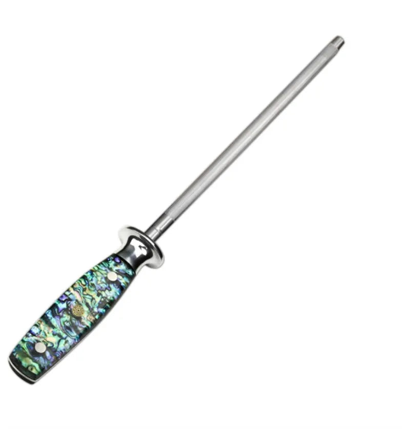 High carbon steel household knife sharpener with abalone shell handle