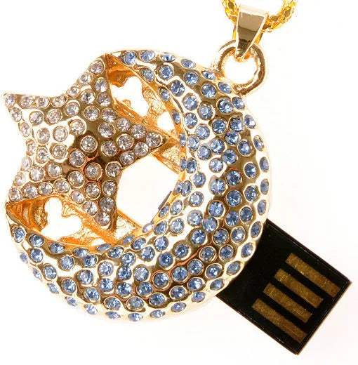Silver metal jewellery-design USB flash drive on a keyring.