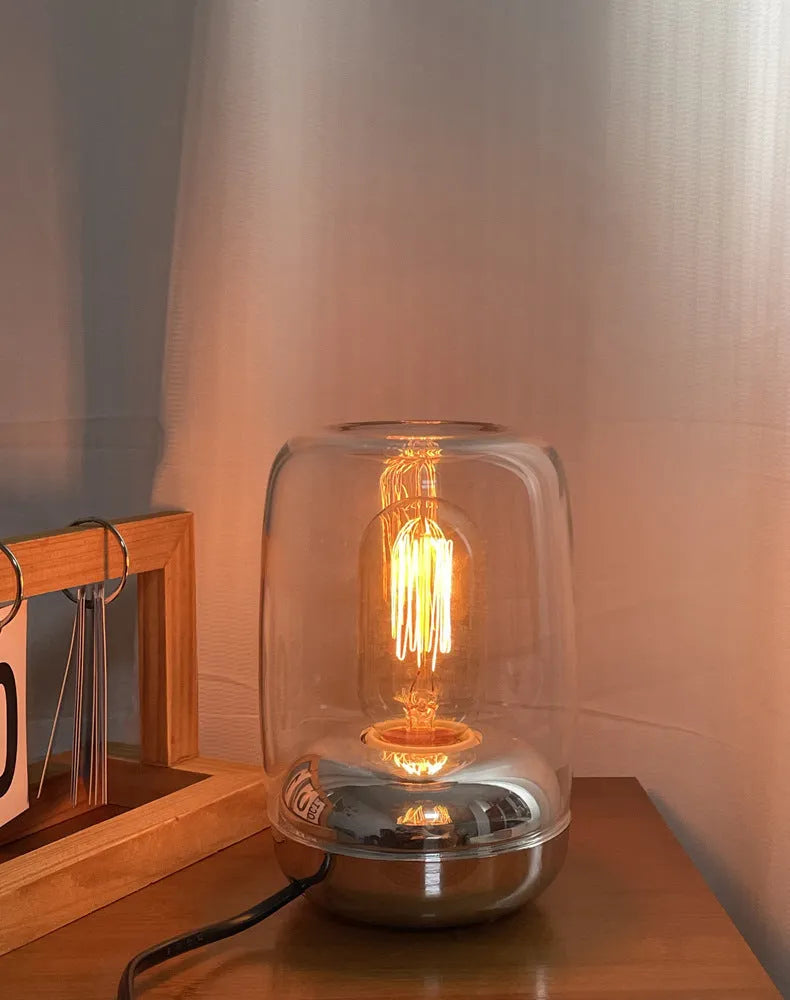 Geometric clear glass essential oil lamp with modern design measuring 20cm square