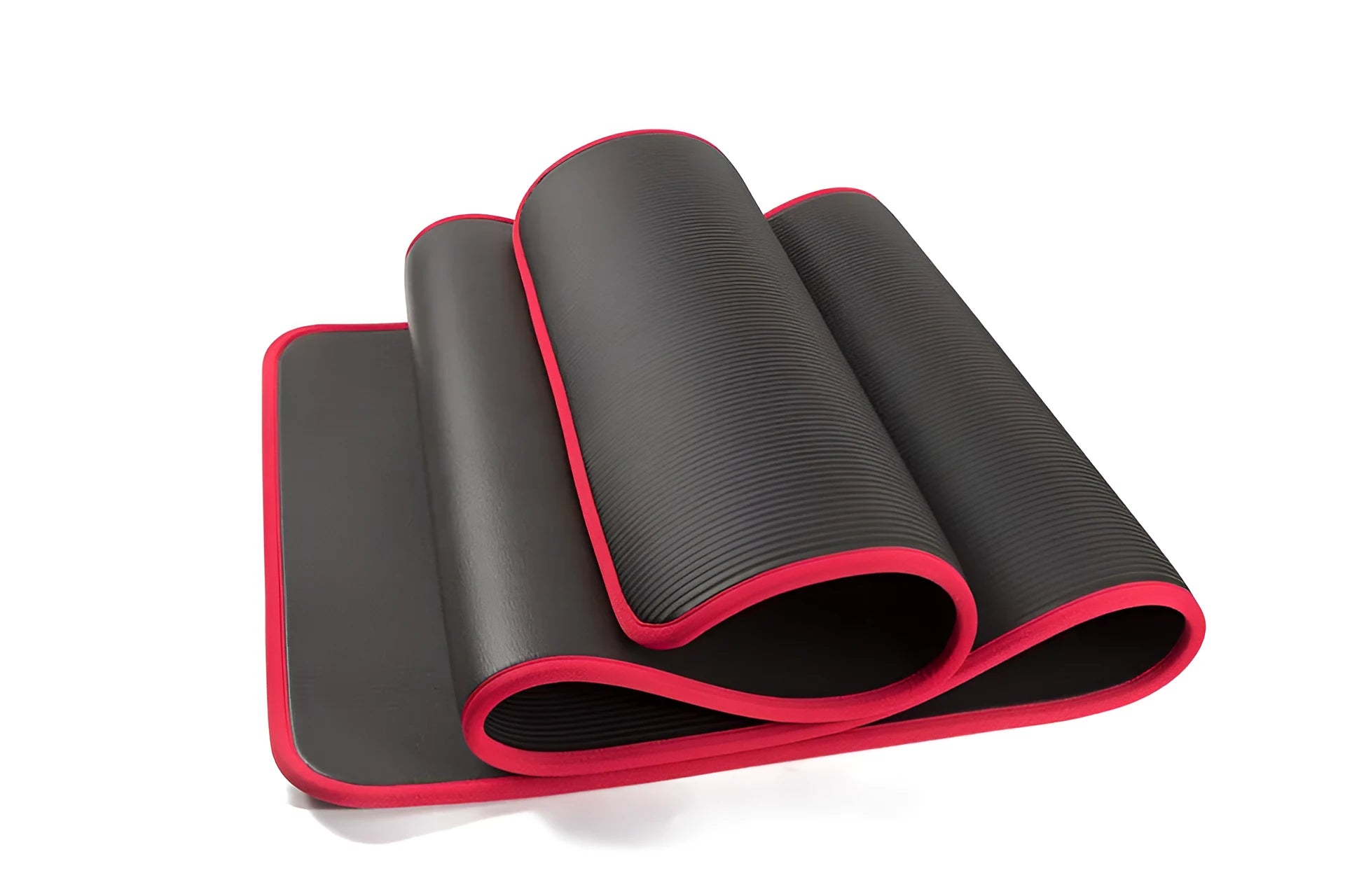 Female universal sports yoga mat in black, 10mm thick NBR foam, 183x61cm, with tied rope net bag