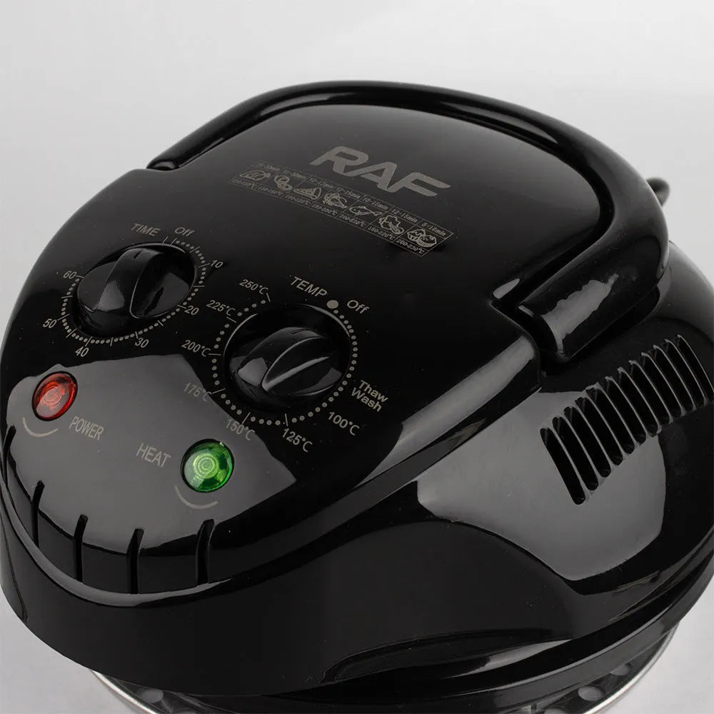 Multi-functional air fryer with visual window, touch panel, black plastic body, EU plug, 1200W convection heating
