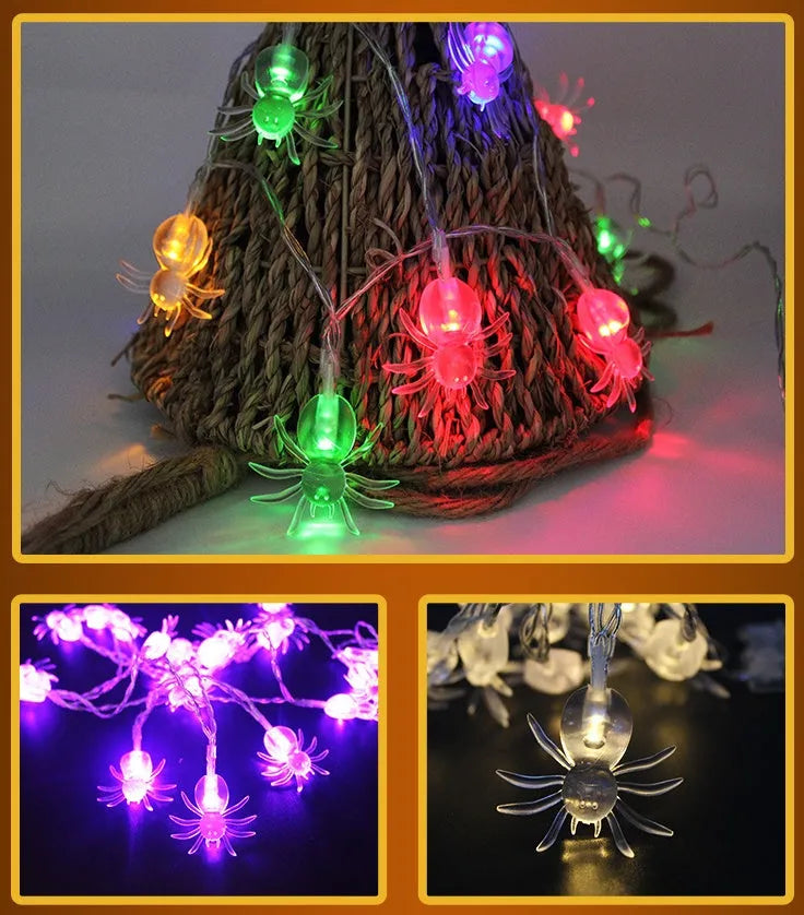 Halloween LED string lights with pumpkin, ghost, and bat decorations on a 1.2m white wire.