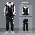 Youth hooded sweater jacket sports suit with trousers, black colour, polyester blend fabric for spring autumn leisure