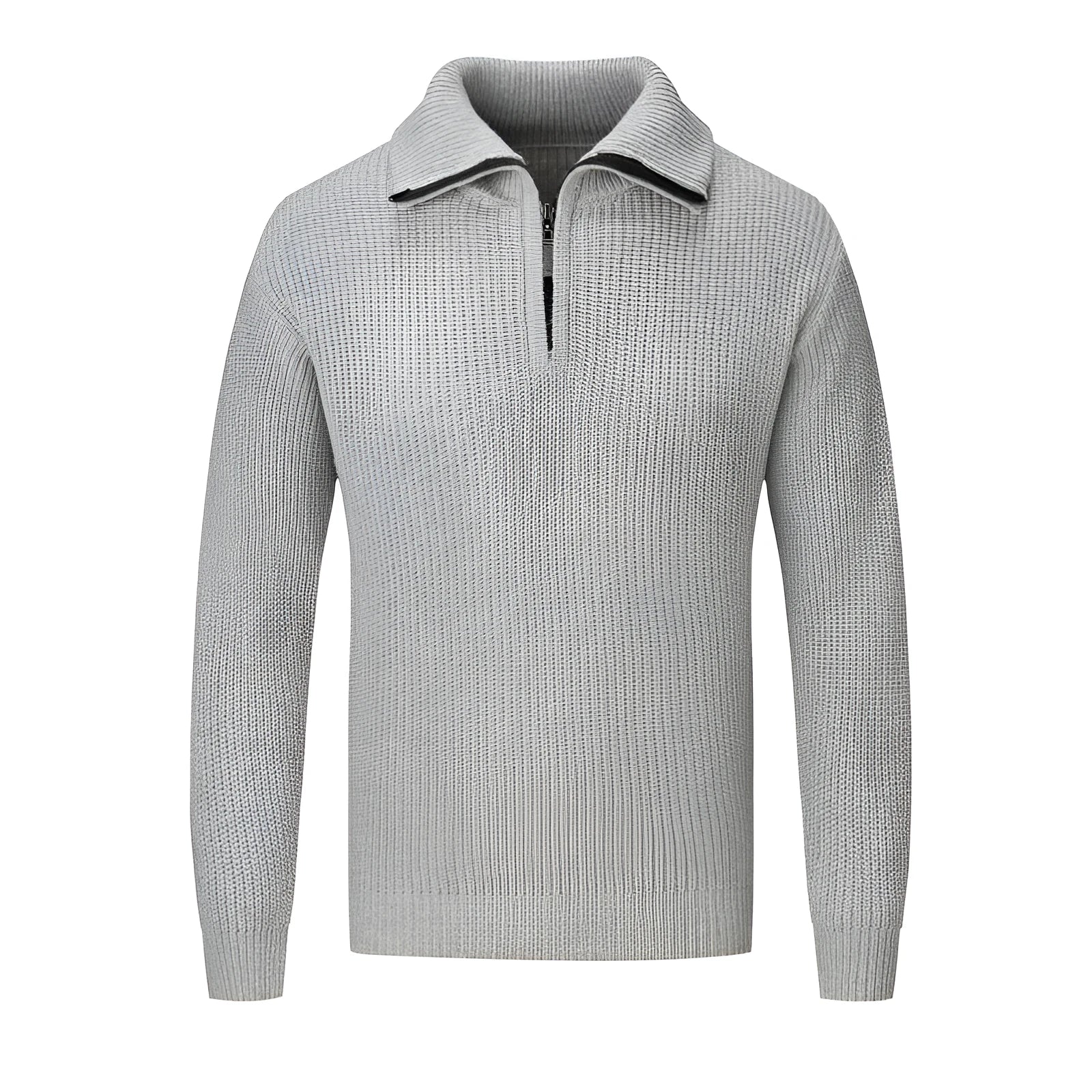 Men's solid colour loose fit pullover sweater in a neutral shade on a hanger.