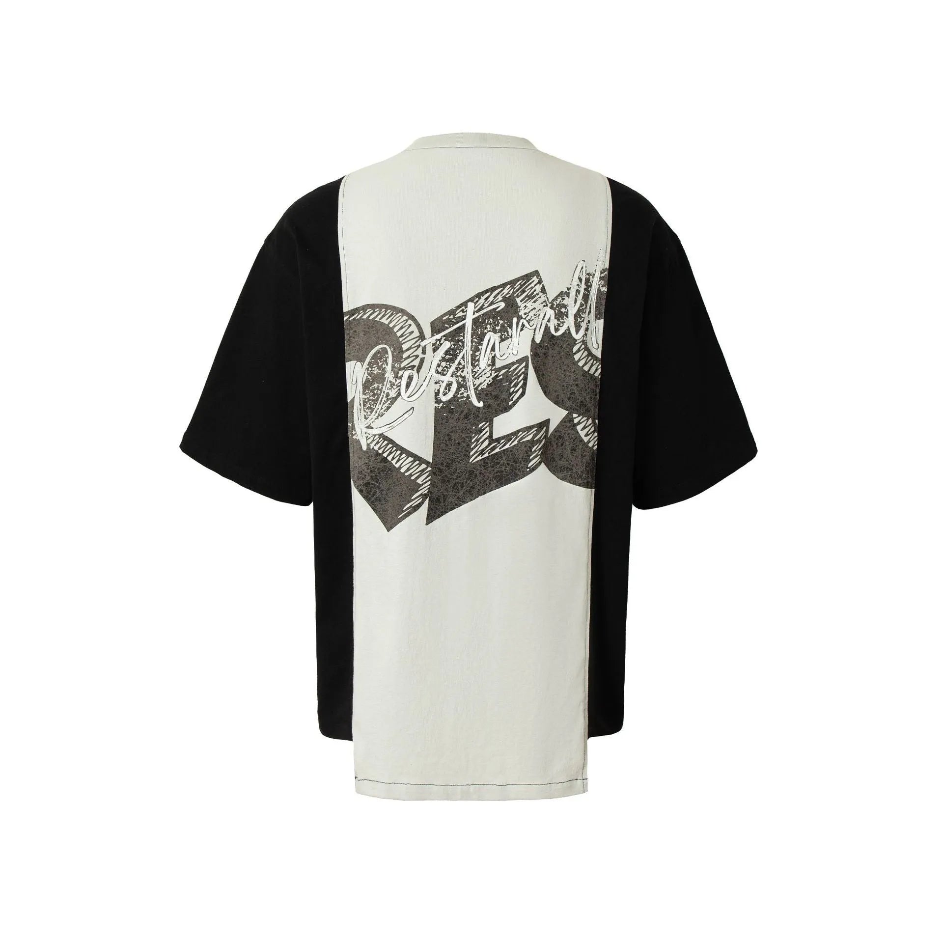 Black and white broken collage print cotton blend t-shirt with short sleeves and loose fit