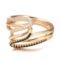Close-up of a women's micro-inlaid zircon fashion ring in WK2230 colour on a copper base.