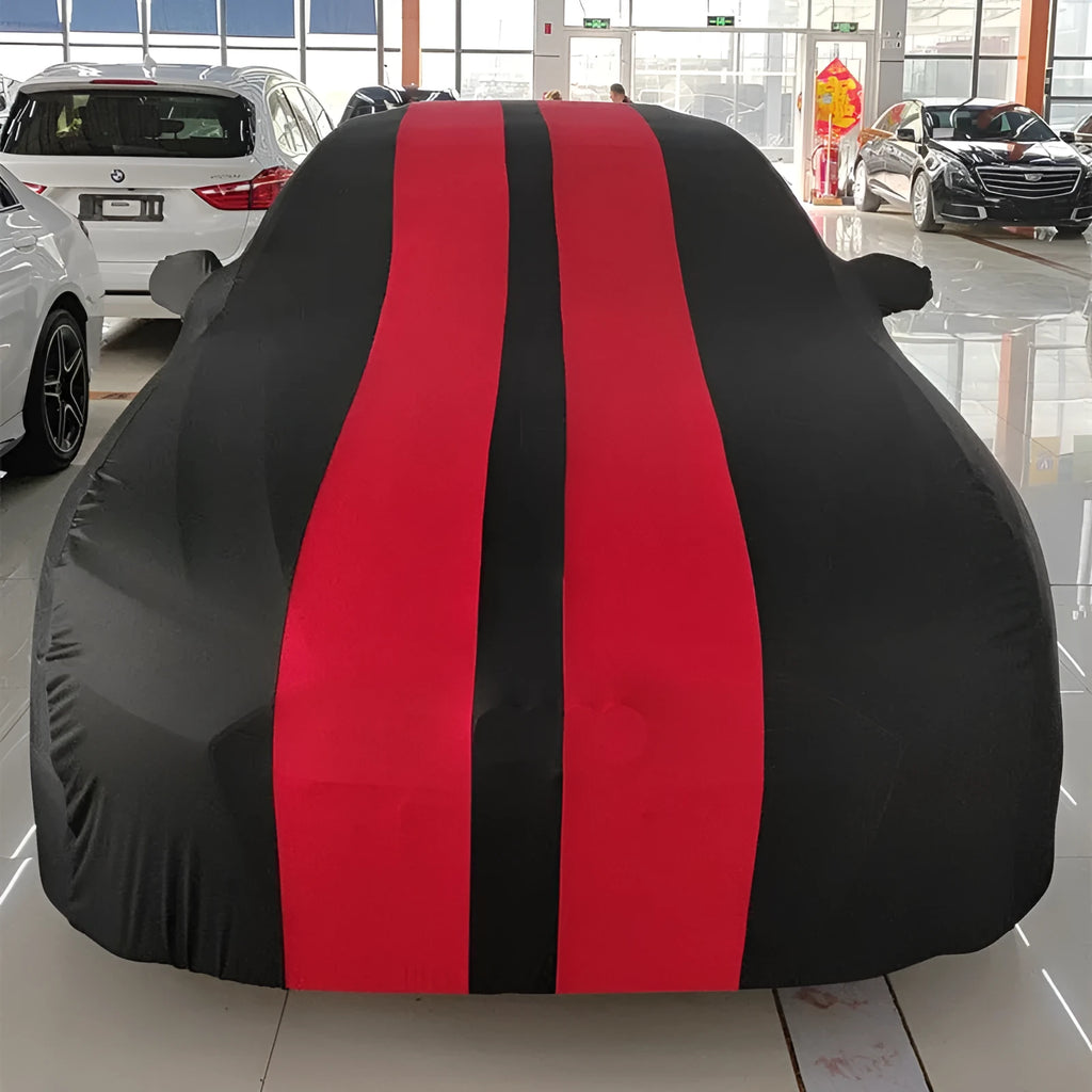 Ford Mustang car cover in elastic fabric with four-sided stretch construction
