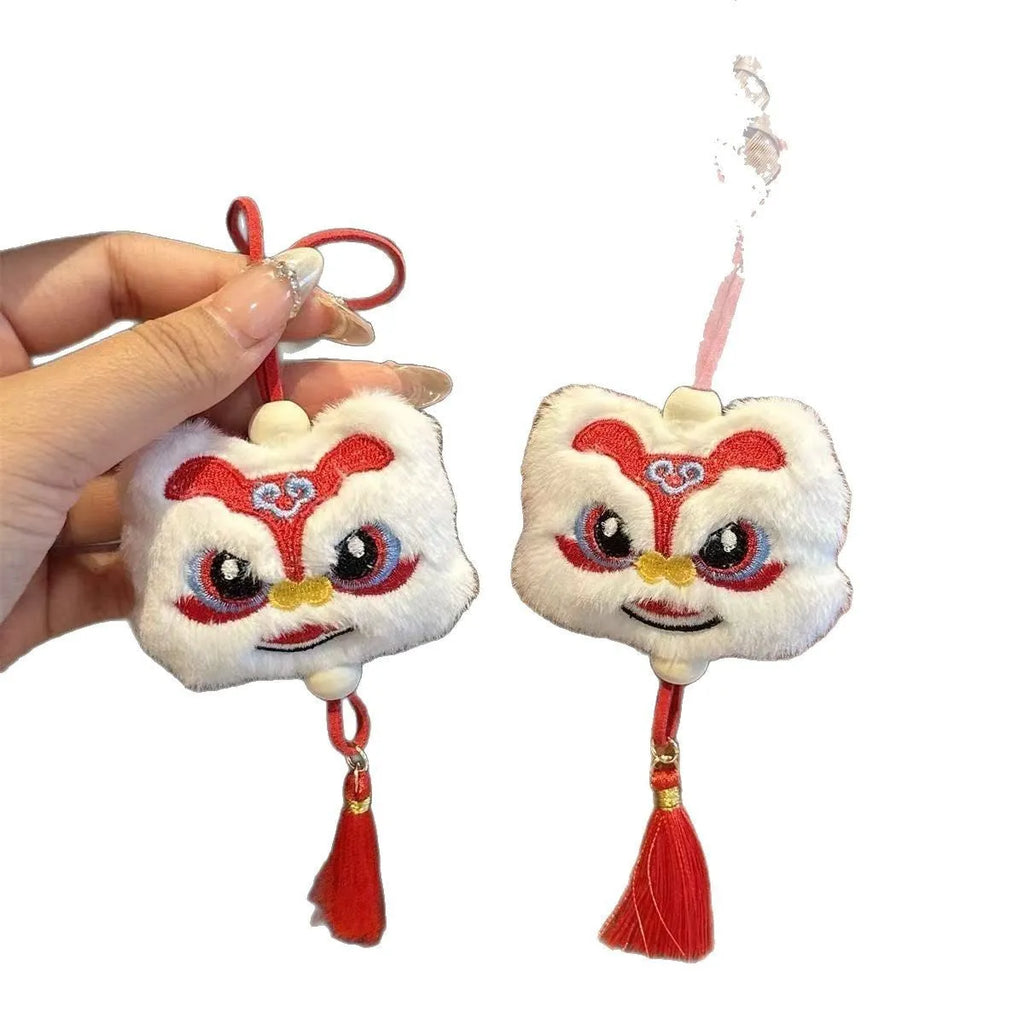 Chinese style plush lion tassel ornament keychain in blue or yellow colour