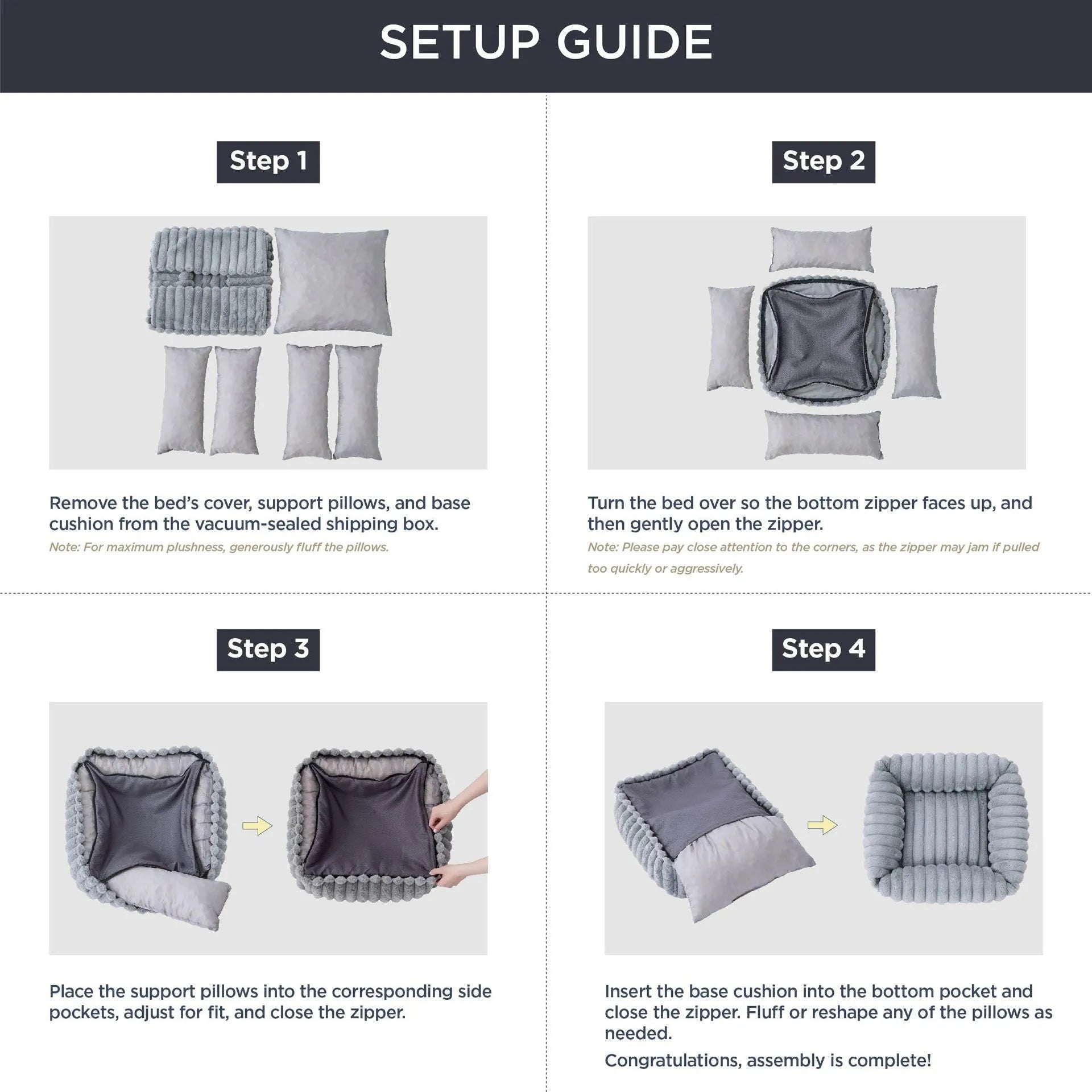 Beige removable cover pet bed for a medium-sized dog on a wooden floor.
