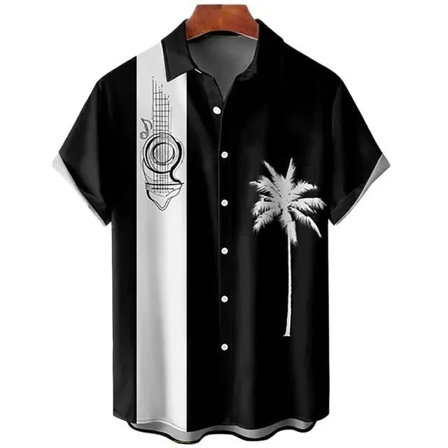 Men's slim fit short sleeve shirt with blue 3D printed flower pattern