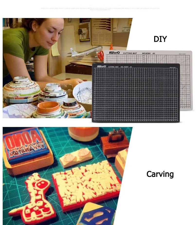 Double-sided A3 self-healing cutting mat with centimetre grid lines in green, black, or grey