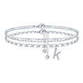 Silver-coloured copper bead double-circle anklet with letter charm on ankle