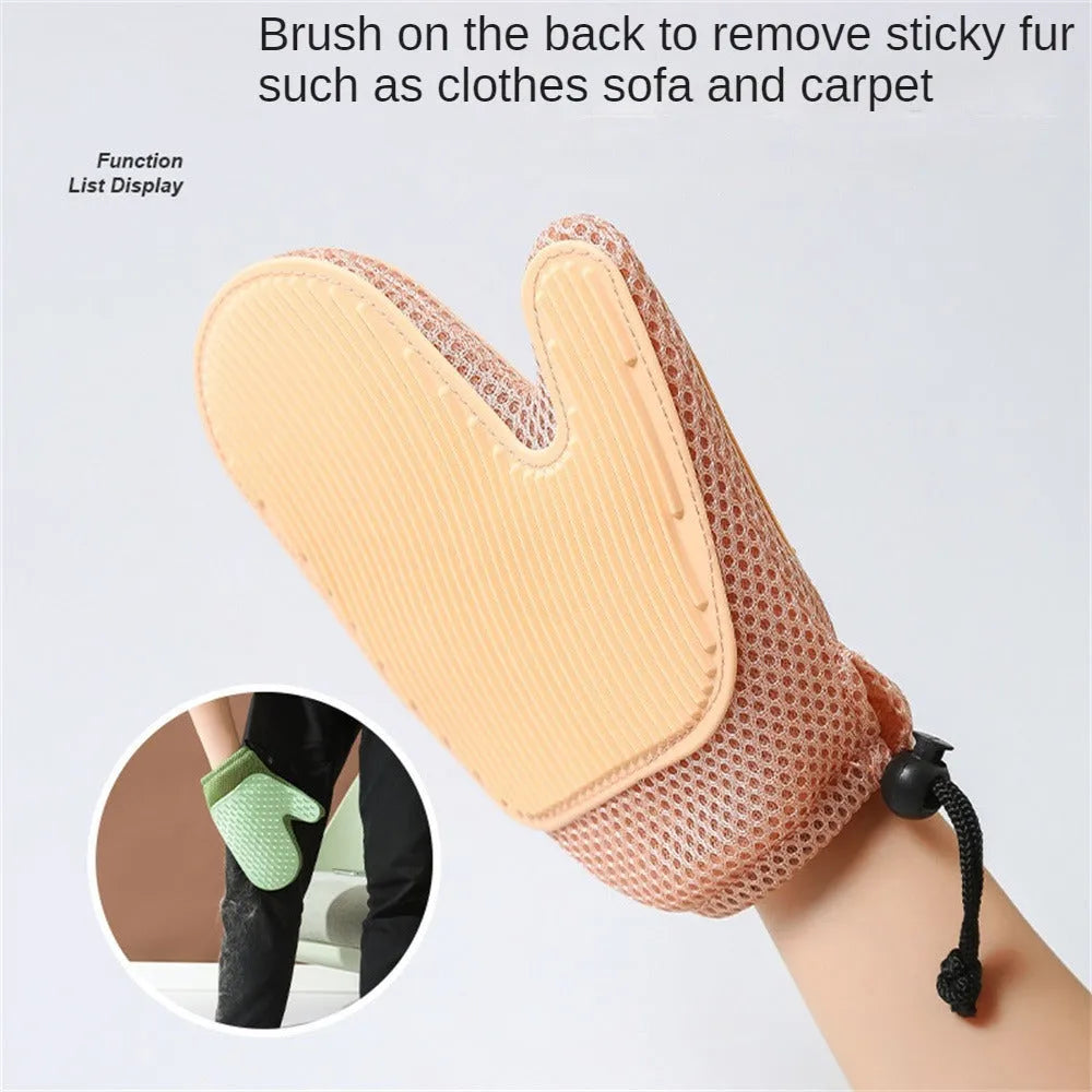Right-handed pet hair remover glove in textured TPR mesh, shown in dark blue.