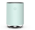 Green, pink, and white USB-powered humidifier diffuser with night light function on a wooden table.