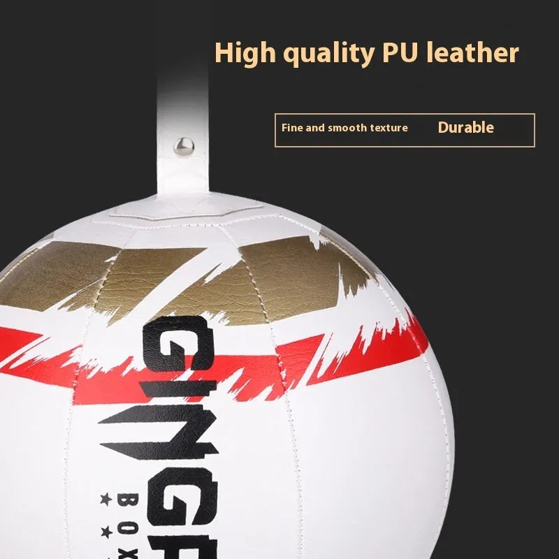 Black hanging PU speed ball for boxing and reaction training equipment.