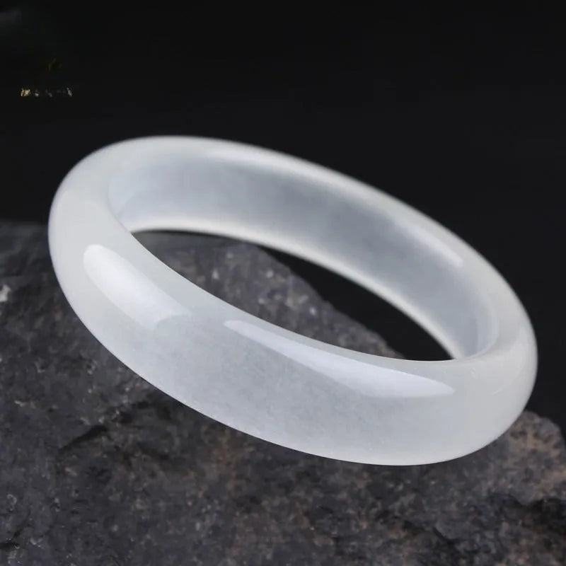 Gao Bing white jade bracelet in modern simplicity style showing flat rod and round rod shape options.