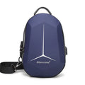 Waterproof Oxford cloth chest bag in black, blue, brown, or rose red, showing front compartment