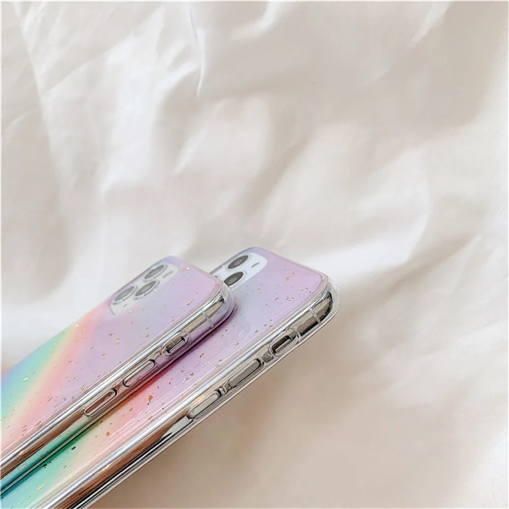 Rainbow gradient coloured TPU phone case with decorative stripes for iPhone models