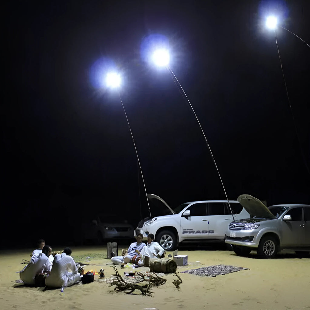 White LED fishing rod light with telescopic pole and remote controller for outdoor use