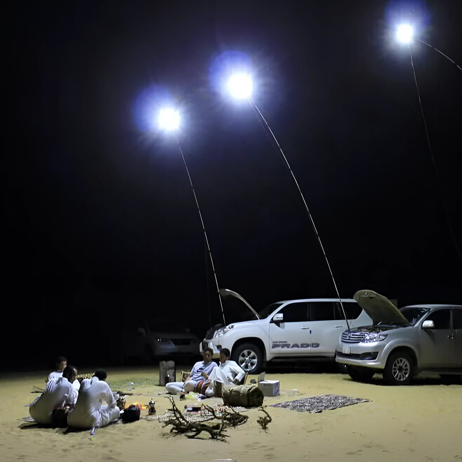 White LED fishing rod light with telescopic pole and remote controller for outdoor use