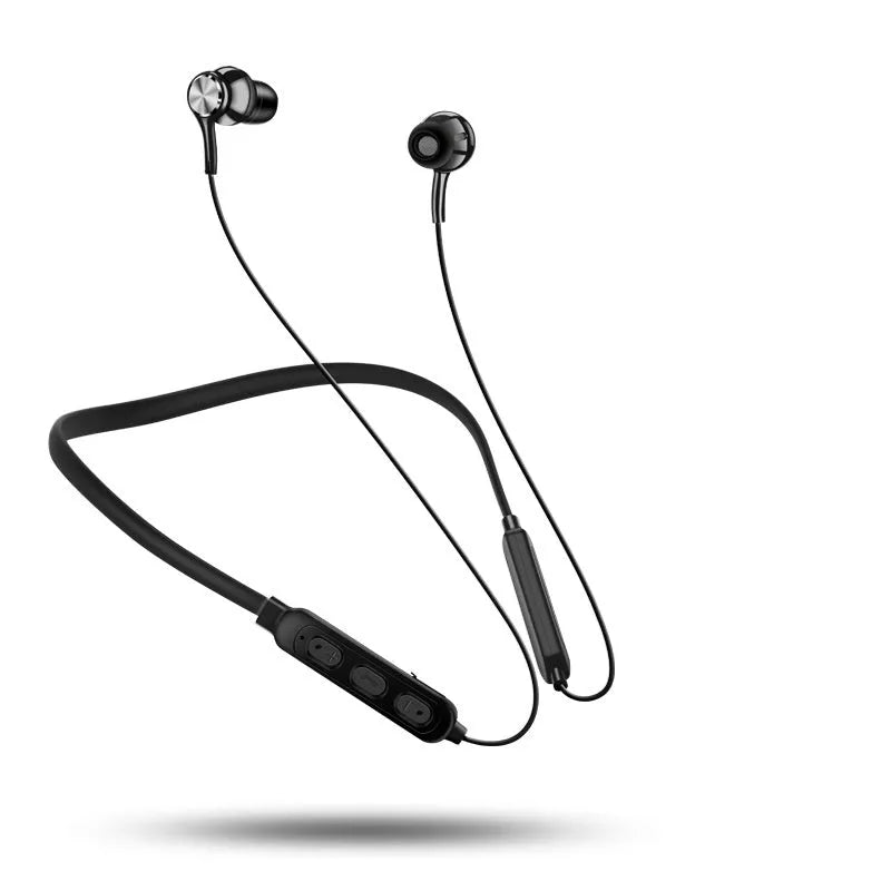 G03 black neckband sports Bluetooth earphones shown on a neck, with red and white colour options available.