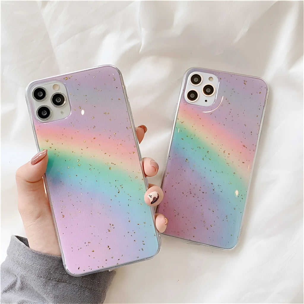 Rainbow gradient coloured TPU phone case with decorative stripes for iPhone models