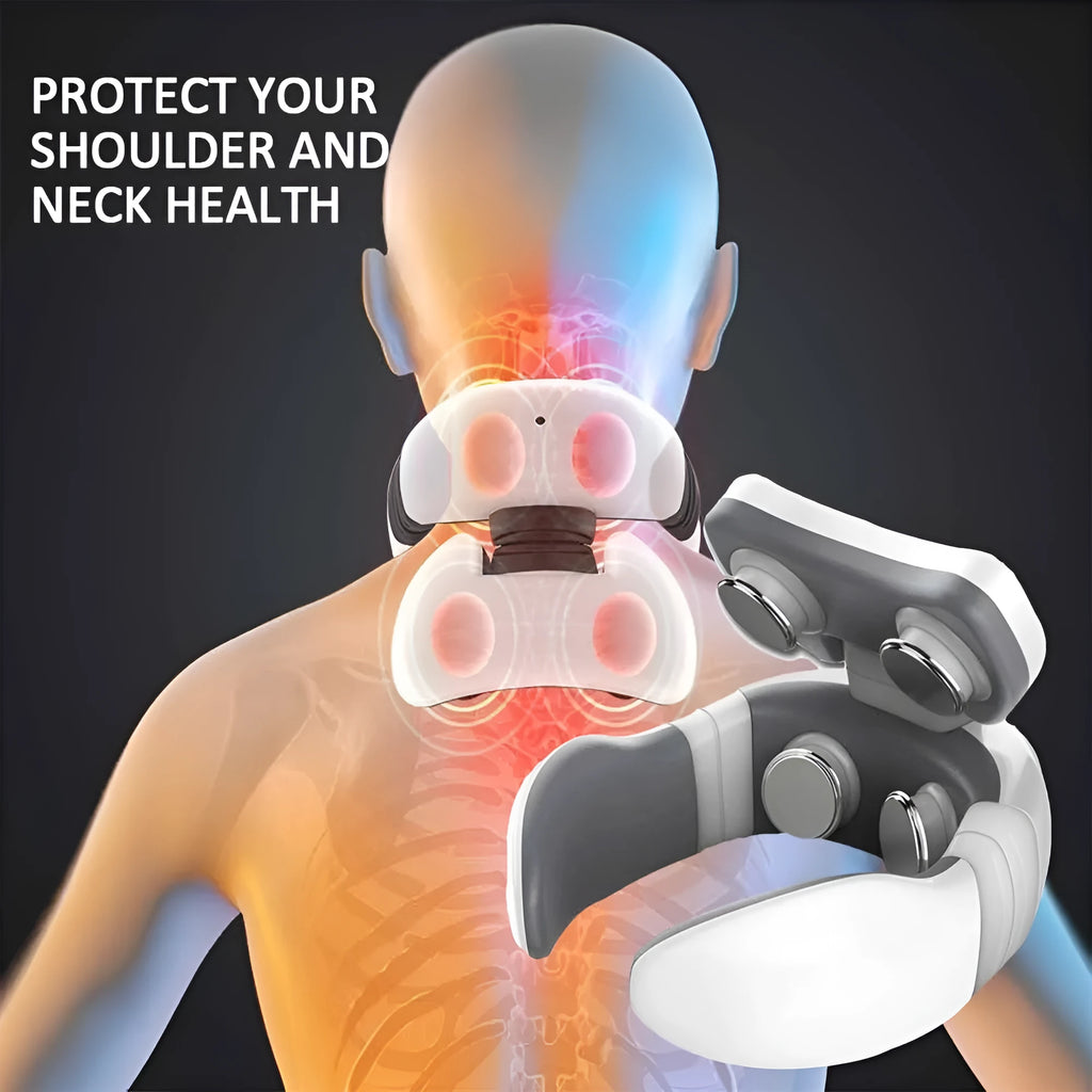 Smart electric pulse back and neck massager with 4 heads, remote control, and hot compress