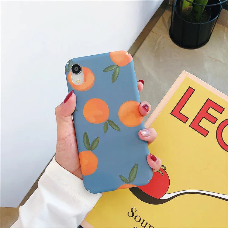 Orange plastic iPhone case with water and blue background motif
