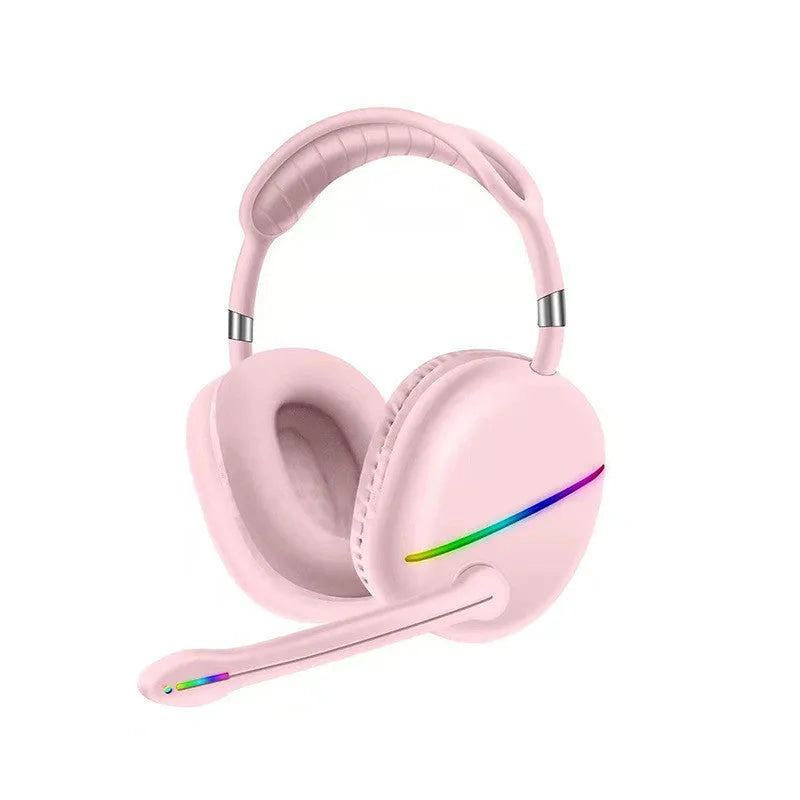 Wireless Bluetooth headset with RGB lighting in blue colour showing ear cup details