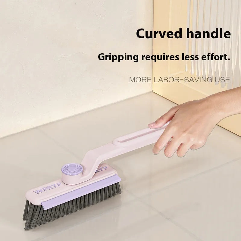 Plastic corner floor cleaning brush with clip for bathroom and toilet use in white and green colour