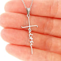 Titanium steel faith necklace with 4.5cm pendant on 45cm chain with extension in steel colour