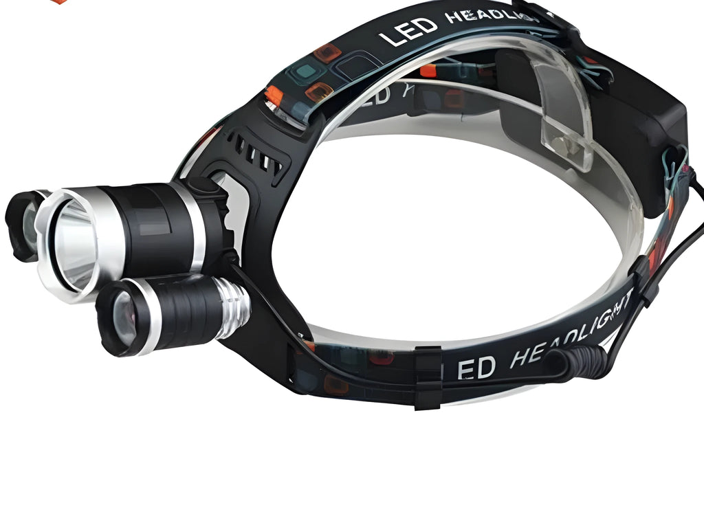 Aluminium alloy rechargeable LED head torch with adjustable head strap and Cree XM-LT6 lamp beads.