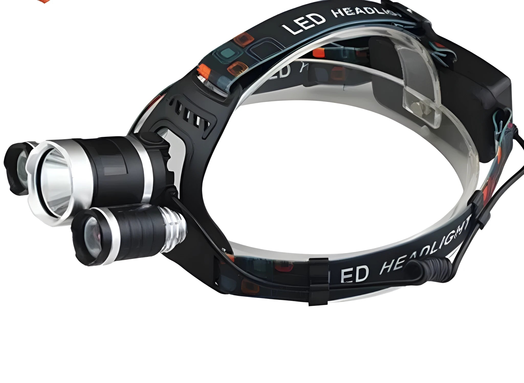Aluminium alloy rechargeable LED head torch with adjustable head strap and Cree XM-LT6 lamp beads.